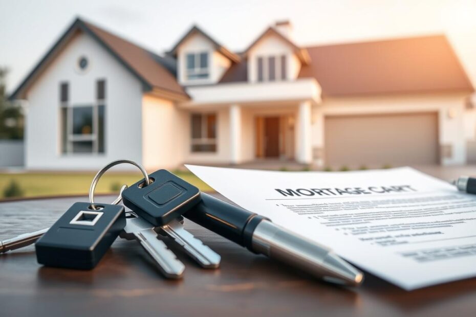 House with mortgage contract and keys