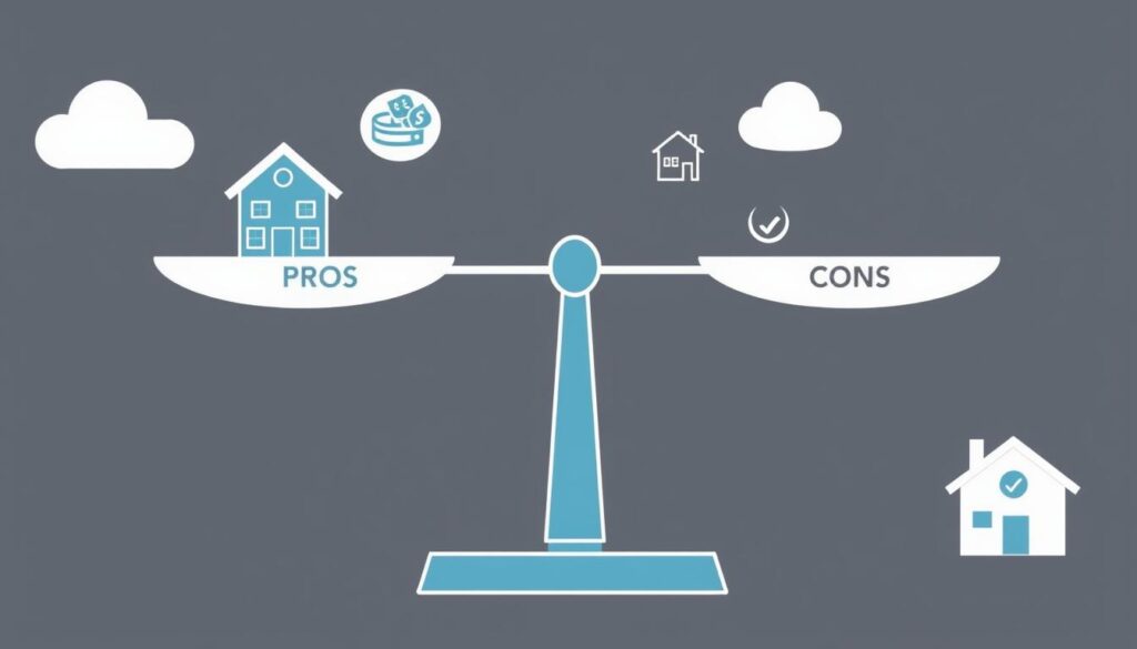 Balance scale comparing different mortgage options with pros and cons