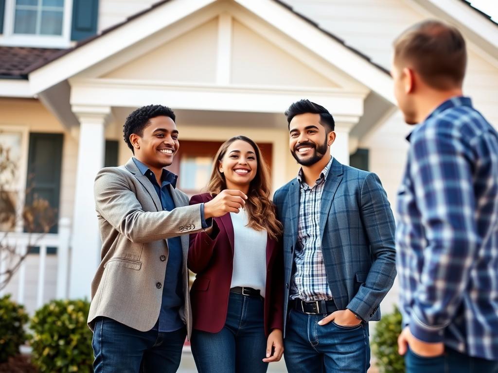 First-time homebuyers receiving keys to their new home
