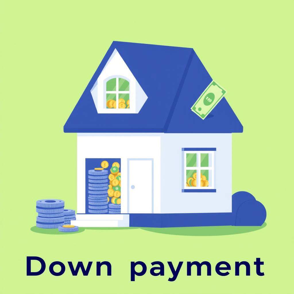 Illustration of a down payment concept with house and money