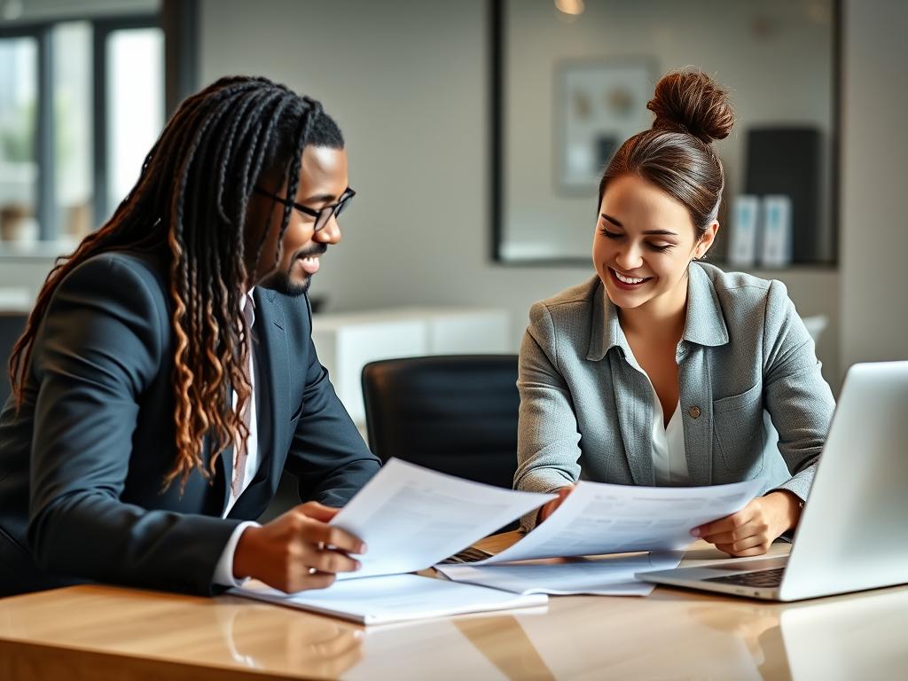 Person reviewing mortgage application documents with a lender